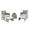 Outdoor 5pcs Combination Sofa Set with  2 Chairs 2 Footstools 1 Coffee Table XH