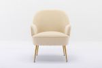 Modern Ergonomics Soft Velvet Fabric Material Accent Chair With Gold Legs And Adjustable Feet Screws For Indoor Home Living Room; Cream White