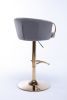 Set of 2 Bar Stools; with Chrome Footrest and Base Swivel Height Adjustable Mechanical Lifting Velvet + Golden Leg Simple Bar Stool-Grey