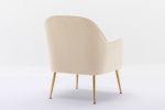 Modern Ergonomics Soft Velvet Fabric Material Accent Chair With Gold Legs And Adjustable Feet Screws For Indoor Home Living Room; Cream White