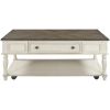 ON-TREND Two-tone Retro Cocktail Table Coffee Table Easy Assembly Movable with Caster Wheels for Livingroom (Antique Gray)