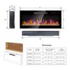 50 inch recessed ultra thin tempered glass front wall mounted electric fireplace with remote and multi color flame & emberbed, LED light heater