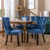 Nikki Collection Modern, High-end Tufted Solid Wood Contemporary Velvet Upholstered Dining Chair with Wood Legs Nailhead Trim 2-Pcs Set,Blue, SW2001BL