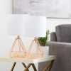 15" Desk/Table Lamps w Cage Bases for Home or Office, Rose Gold, Set of 2