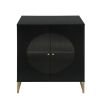 Black Storage Cabinet with Glass Door; Sideboard Buffet Cabinet for Kitchen; Dining Room