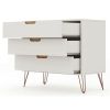 Manhattan Comfort Rockefeller Mid-Century- Modern Dresser with 3-Drawers in Off White and Nature