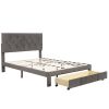 Full Size Storage Bed Velvet Upholstered Platform Bed with a Big Drawer - Grey