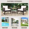 3 Pieces Patio Rattan Furniture Set with Acacia Wood Tabletop