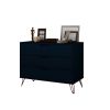 Manhattan Comfort Rockefeller Mid-Century- Modern Dresser with 3-Drawers in Tatiana Midnight Blue