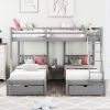 Full Over Twin &amp; Twin Bunk Bed; Wood Triple Bunk Bed with Drawers and Guardrails (Gray) (OLD SKU:LP000143AAE)