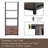 Home Office 4-Tier Bookshelf; Simple Industrial Bookcase Standing Shelf Unit Storage Organizer with 4 Open Storage Shelves and Two Drawers; Brown