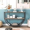 Rustic Industrial Design Demilune Shape Textured Metal Distressed Wood Console Table