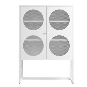 47.2 inches high Metal Storage Cabinet with 2 Mesh Doors; Suitable for Office; Dining Room and Living Room; White (Color: as Pic)