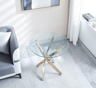 Modern Round Tempered Glass End Table with Chrome Legs (Color: Gold)