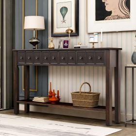 Rustic Entryway Console Table, 60" Long Sofa Table with two Different Size Drawers and Bottom Shelf for Storage (Color: BLACK)