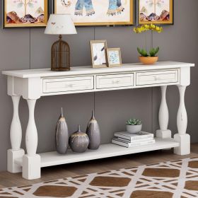 Console Table 64" Long Extra-thick Sofa Table with Drawers and Shelf for Entryway, Hallway, Living Room (Color: Antique White)