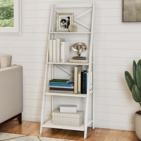 4-Tier Freestanding Ladder Bookshelf with X-Back Frame, Gray (Color: White)