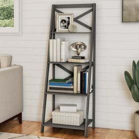 4-Tier Freestanding Ladder Bookshelf with X-Back Frame, Gray (Color: Gray)