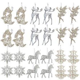 18/24 PCS Large Christmas Ornaments Set Hanging Christmas Tree Decorations;  SnowFlakes Deers Angels Decorative Pendant 2022 Holiday Shatterproof Acry (Quantity: 24 CT)