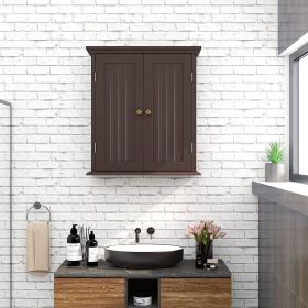 Bathroom wall cabinet; space saving storage cabinet above toilet; medicine cabinet with 2 doors and adjustable shelves; cupboard (Color: Brown)