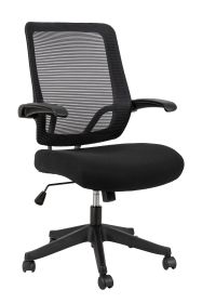 Task office chair with filp up arms; mid-mesh task chair; Max Upload 300lbs (Color: BLACK)