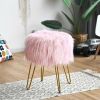 Faux Fur Vanity Stool Chair with Metal Legs for Bedroom and Living Room