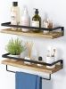 Floating bathroom shelf with towel rail; bathroom/living/kitchen/bedroom wall shelf set of 2; light brown; dark brown; black.